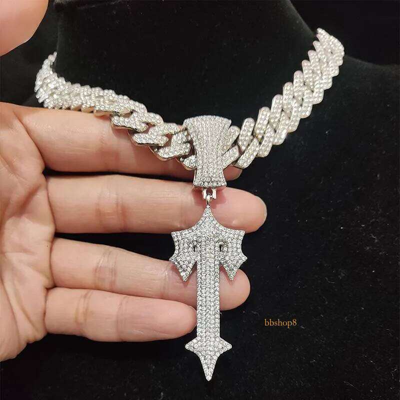 Chains Men Women Hip Hop Letter Iced Out Cross Sword Necklaces 15mm Width Rhombus Cuban HipHop Pendant Necklace Charm Jewelry