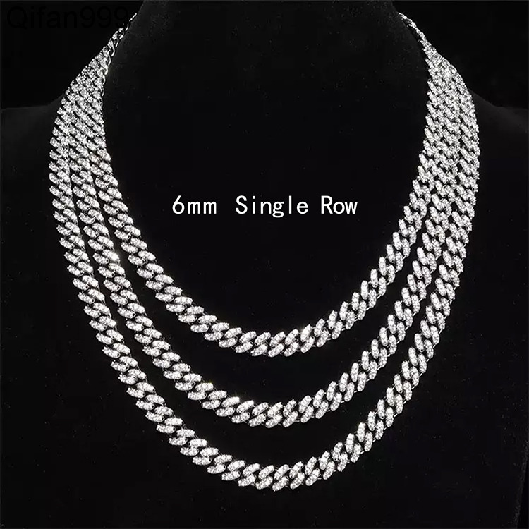 moissanite chain Xingguang 6mm Wide S925 Sterling Silver Necklace GRA Round Cut D VVS Moissanite Diamond Cuban Link Chain Hiphop Jewelry