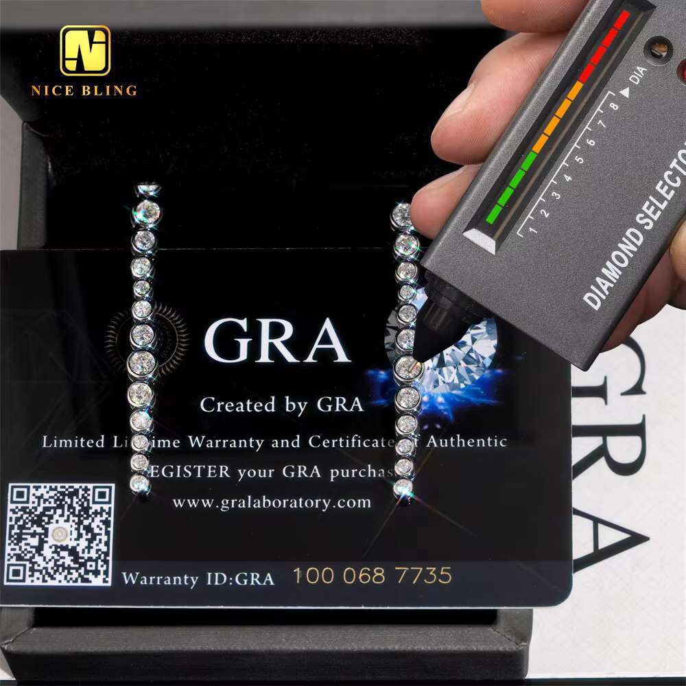 Bezel Setting Incremental Design Hip Hop Iced Out Jeweley Moissanite Stud Earring 925 Silver VVS Diamond Ear Studs for Men Women