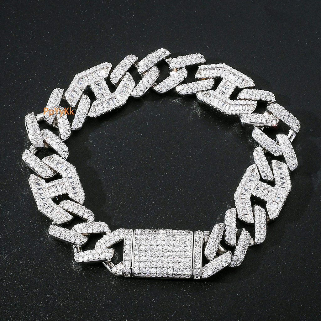 15MM Luxury VVS Moissanite Iced Out Hip Hop 3:1 Bar Cuban Chain Men's Bracelet with Flip-Top Clasp Pass the diamond tester