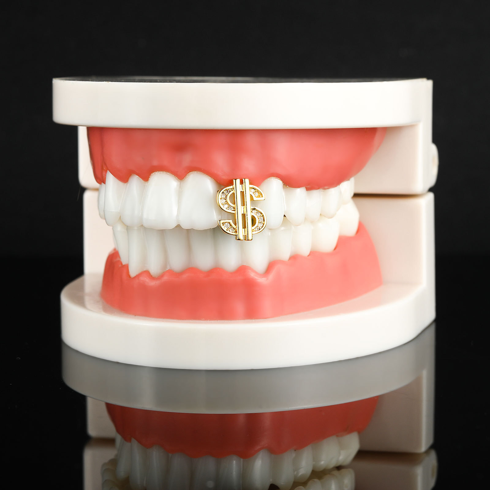 New Arrival Hip Hop Single Dollar Sign Tooth Grillz USD Diamond-encrusted Halloween Teeth Accessories