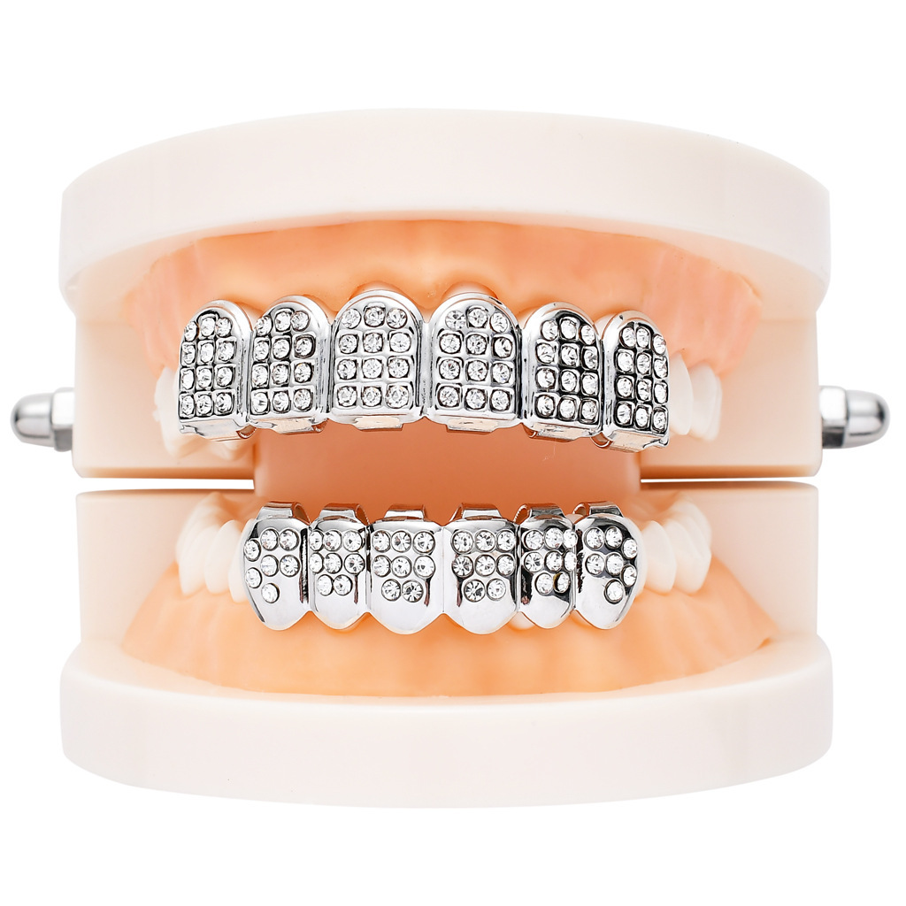 Halloween Bling Gold Plated Hip Hop Grillz Iced Out Diamond Bling Premium Rapper Teeth Accessories Pass the diamond tester