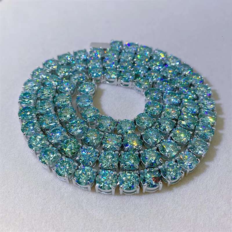 Hip Hop Hot Sell Factory Direct Sell Sterling Silver 925 White Gold 6.5mm Blue Moissanite Tennis Chain