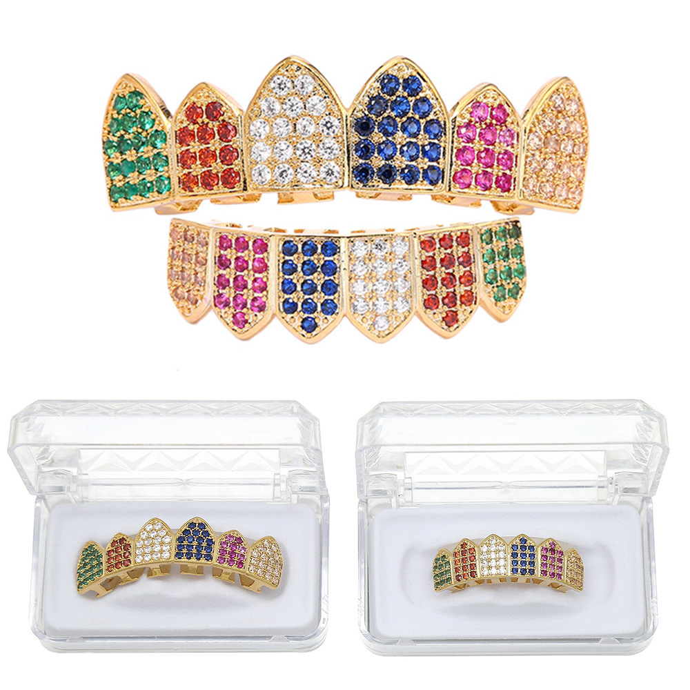 New Arrival Moissanite Jewelry 6 Color Micro Pave Iced Out Hip Hop Vampire Fangs Grillz Bling Accessories Pass the diamond tester