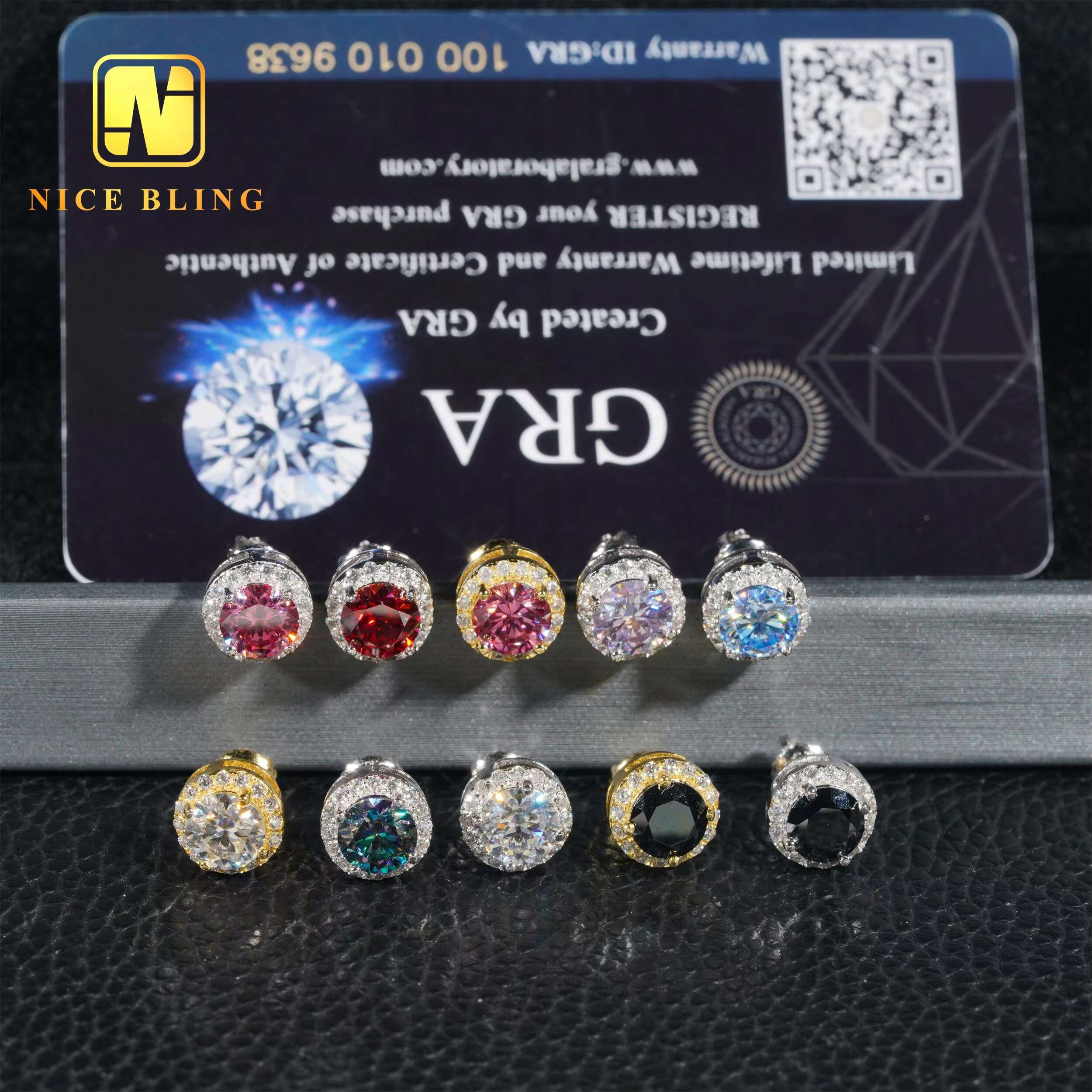 Ready to Ship Popular Moissanite Diamond Halo Earrings Men Women Hip Hop Jewelry 925 Silver Colorful Diamond Ear Studs