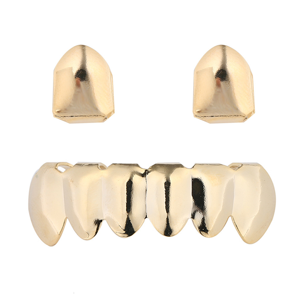 Halloween Hip Hop 18k Gold Plated Fake Teeth Grillz Set Premium Custom Rapper Costume Accessories Pass the diamond tester