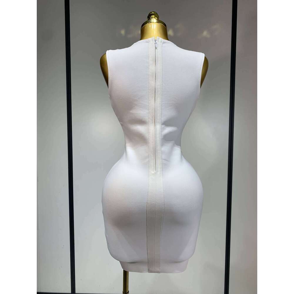 Women 2025 Sexy V Neck Cut Out Short Bandage Dress Sier Sequin White Elegant Birthday Party Club Wedding Vestidos
