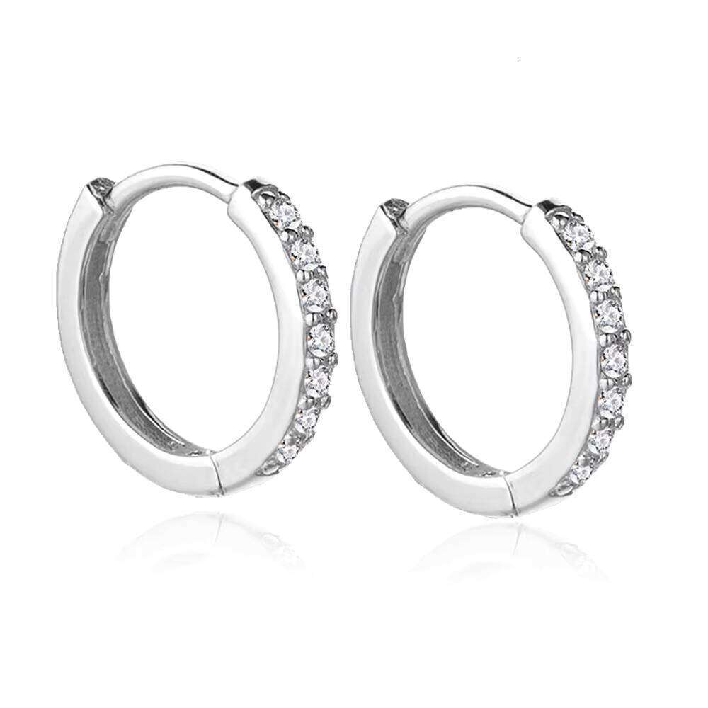 Simple Korean Fashion Trendy High Sense Stainless Titanium Steel Plain Hoop Earrings Zircon Inlay Dia Gold Jewelry