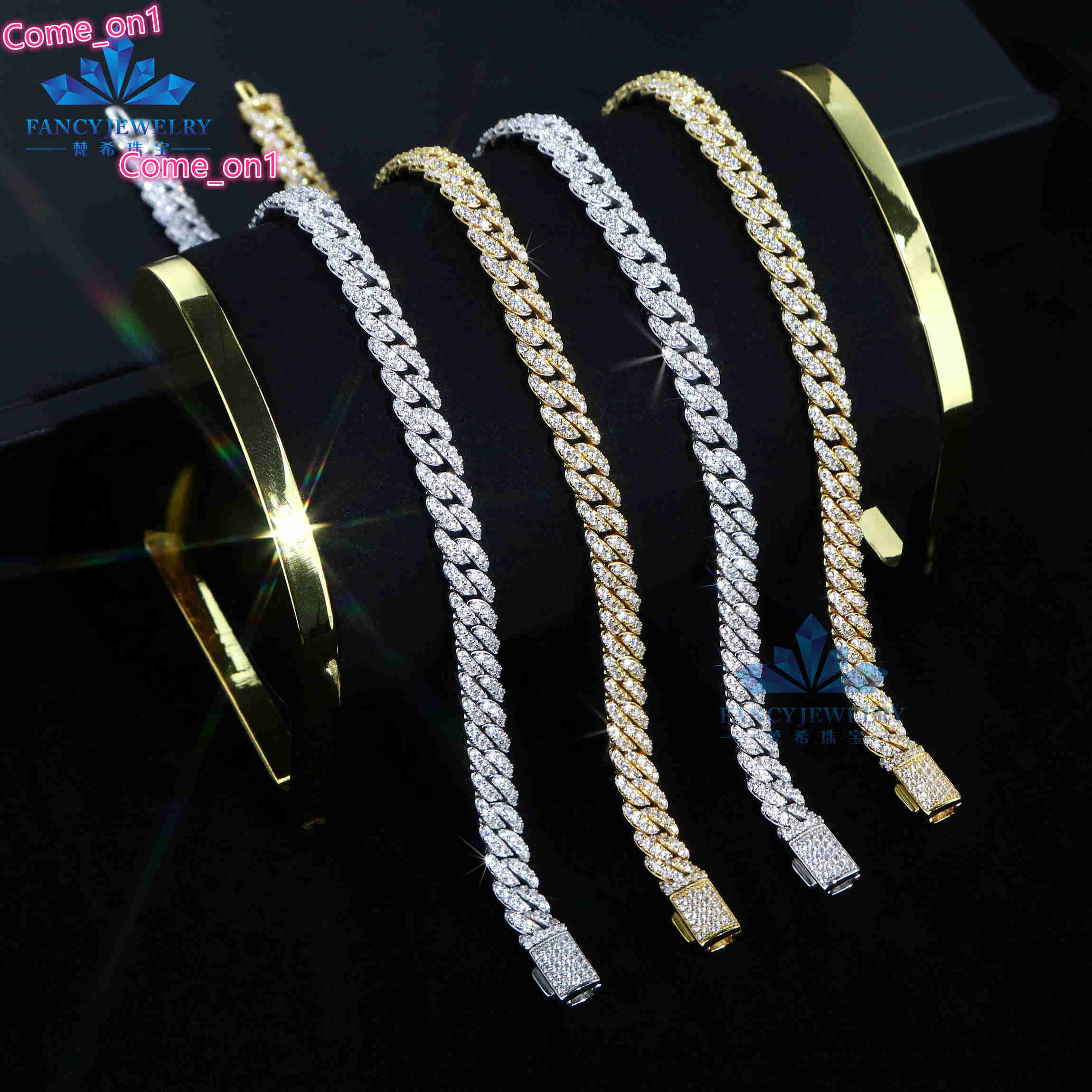 Hot Popular GRA Moissanite Diamond Bracelet Hiphop 925 Sterling Silver Cuban Chain 6MM Single Row Miami Cuban Bracelet