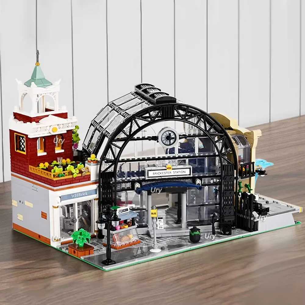 Creative Expert Moc Meeting Point Train Station with light Street View Bricks Modular House Model Building Blocks Toy 2720pcs Y250627