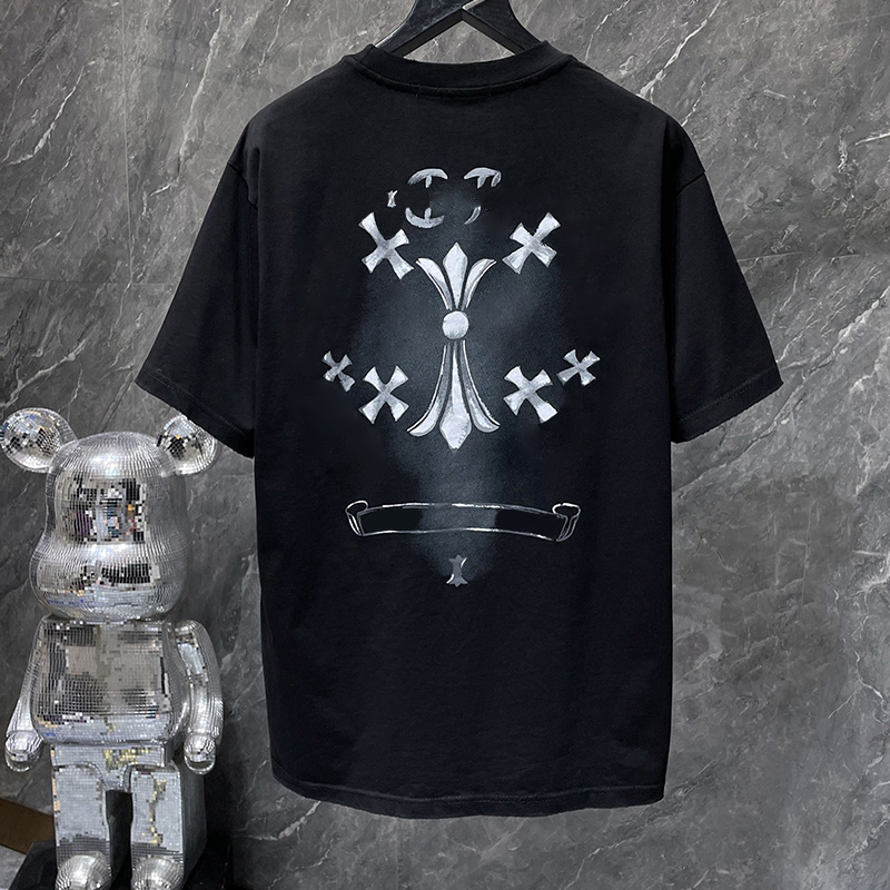 Chrome 25SS Summer Fashion Men's Designer Cross Graphic Tee Shirt Trendy Y2K Shirt for Men and Women Stylish Top for Summer