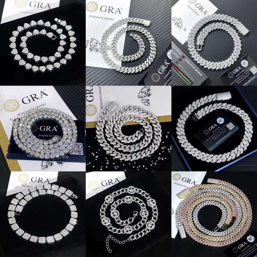 6-15mm Moissanite Cuban Link Necklace Miami 925 Silver Hip Hop Jewelry Moissanite Cuban Chain