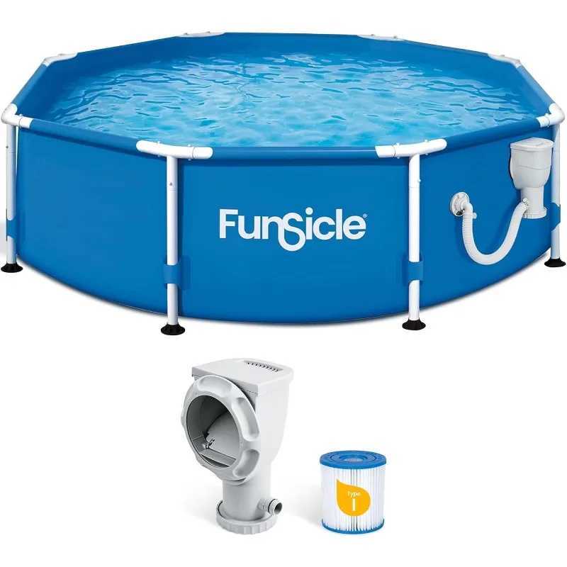 Funsicle Active 8 x 30 Outdoor Round Frame Above Ground Swimming Pool Set with Filter Pump and Type D Filter Cartridge Blue X250628