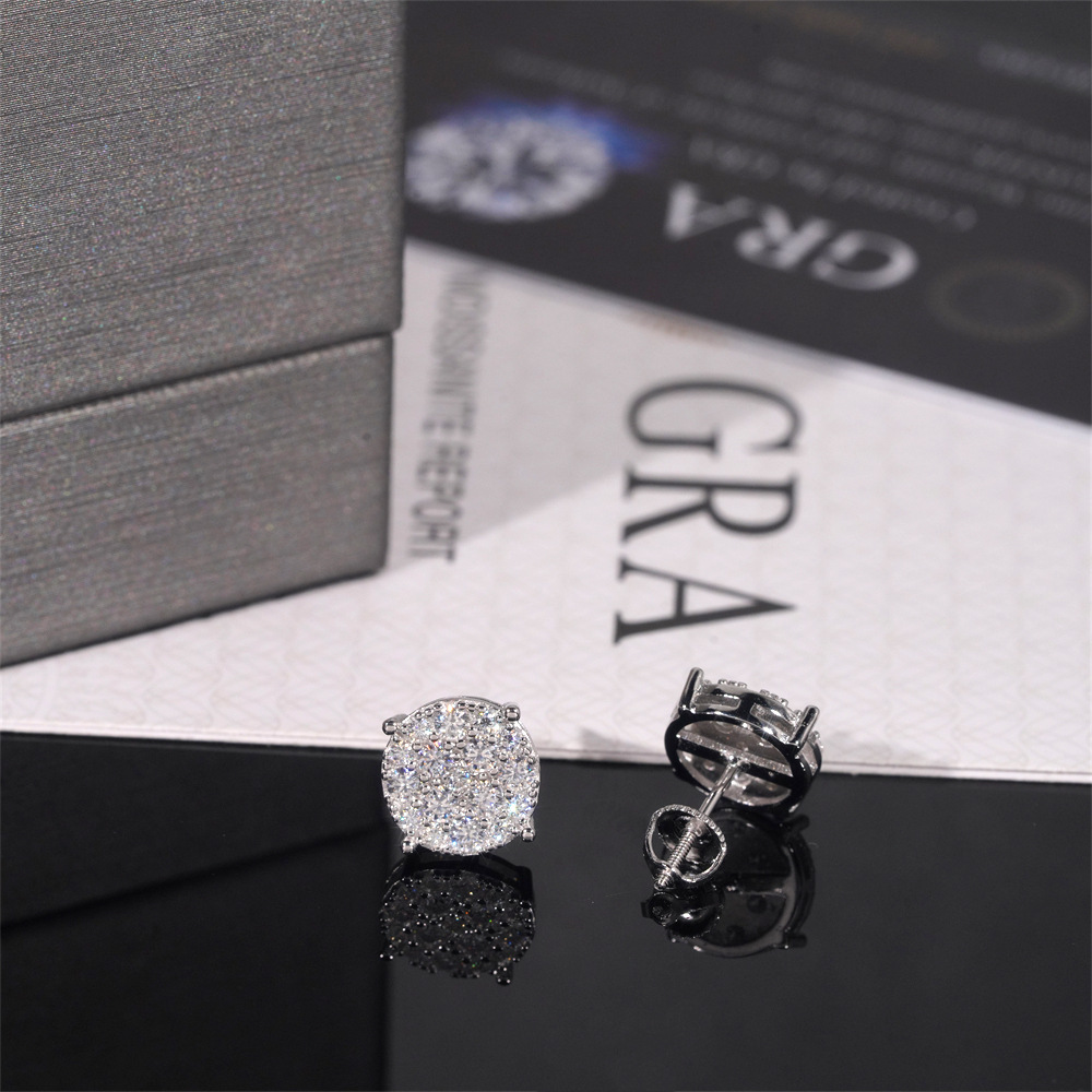 Men Style Hip Hop Fashion Stud Earring 925 Sterling Silver Jewelry VVS Moissanite Fully Iced Out Stud Earring