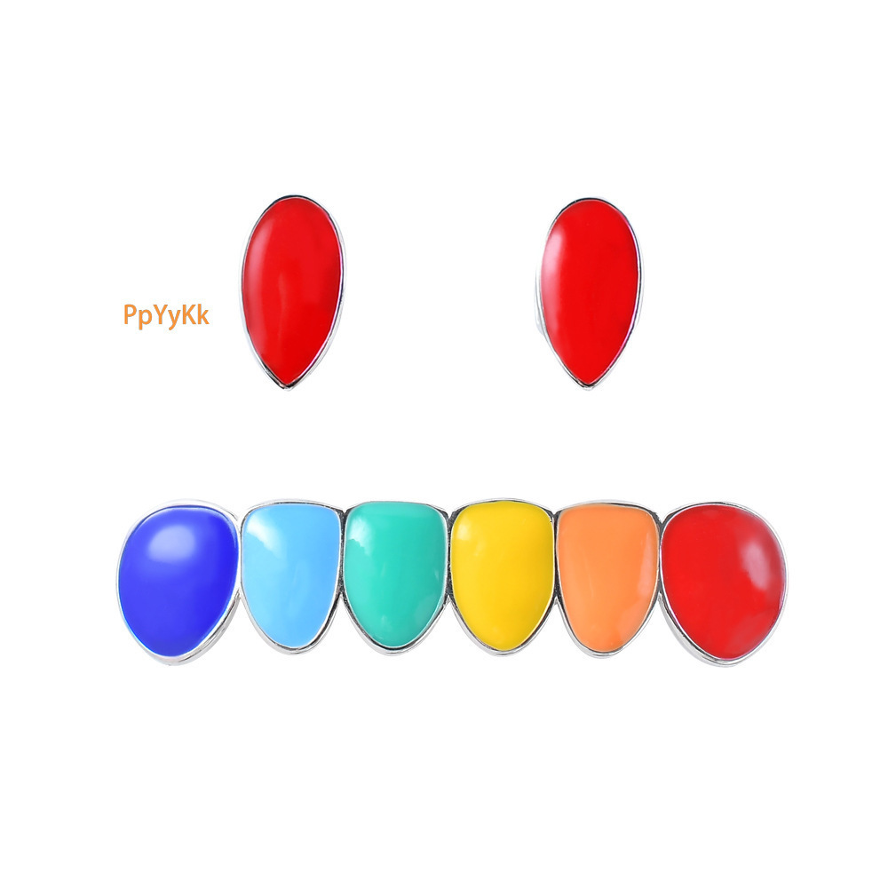New Arrival 18K Gold Iced Out Rainbow Vampire Fangs Hip Hop Grillz Trendy High Quality Accessory Rapper Costume Accessories