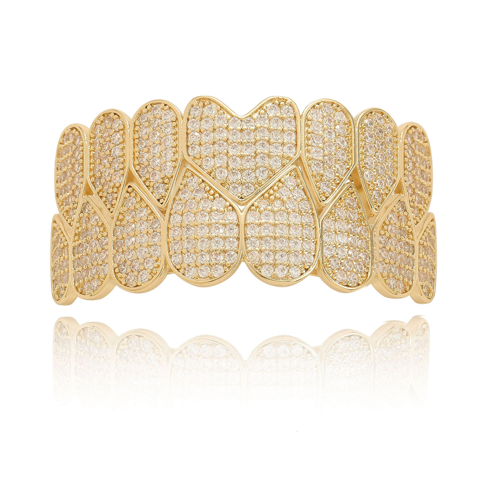 New Arrival Trendy 8-teeth Heart-shaped Diamond-encrusted Luxury Hip Hop Halloween Tooth Grillz Accessories