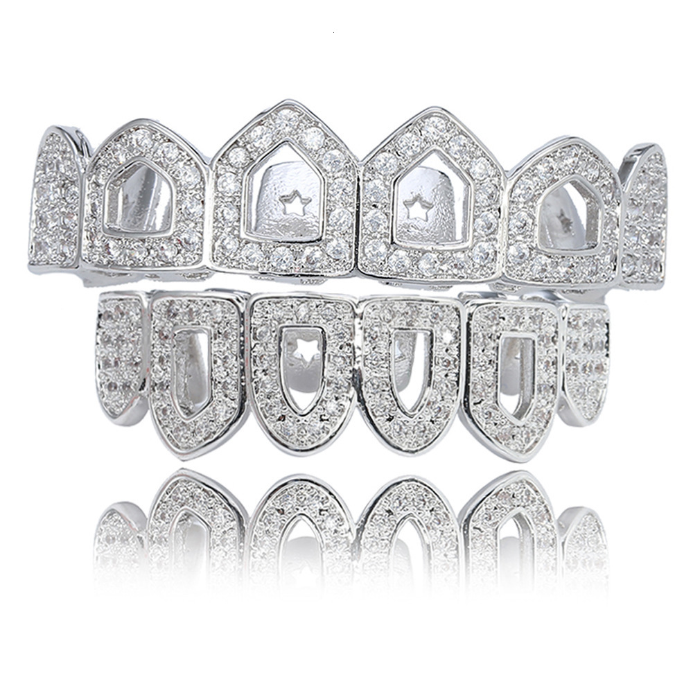 18K Gold Plated Iced Out Micro Paved Pointed Fangs Hip Hop Grillz Halloween Accessory