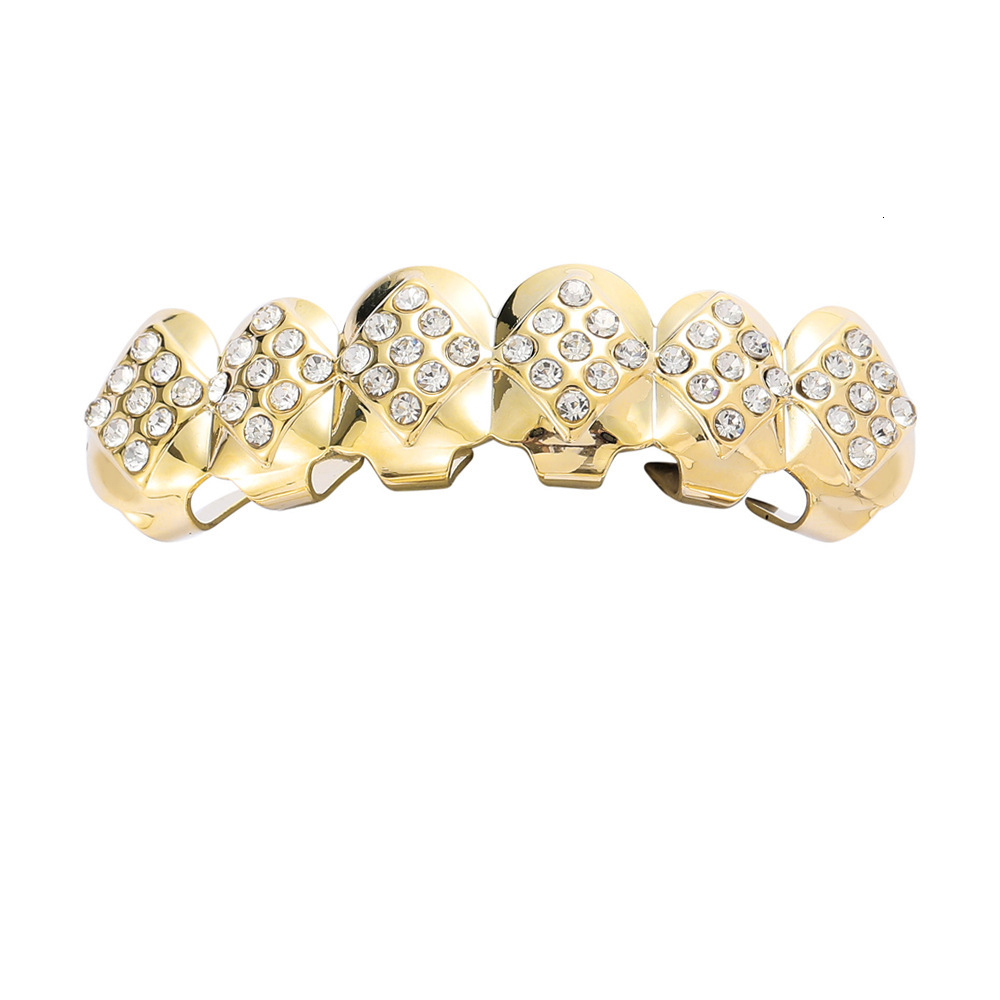 18k gold plated rhombus iced out 6-tooth vampire hip hop grillz premium fashion halloween accessories Pass the diamond tester