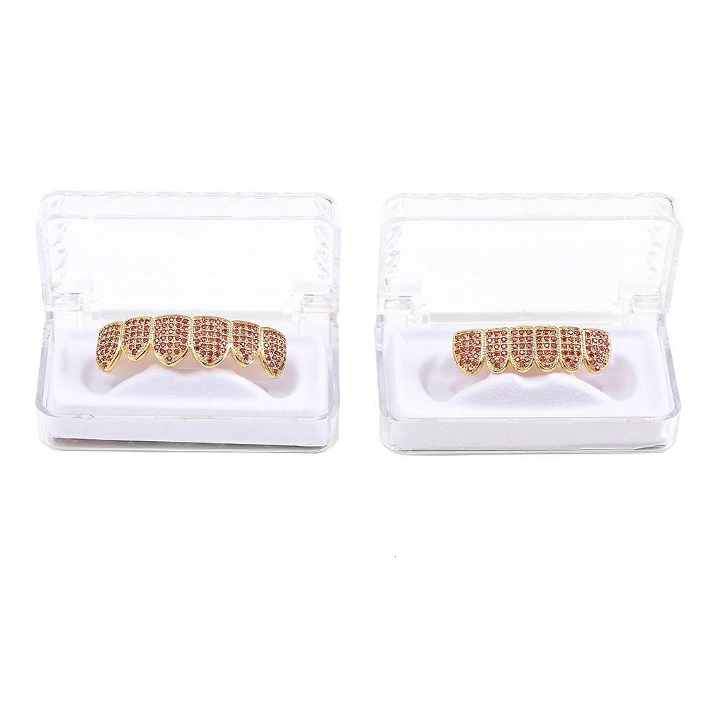 hip hop grillz 18k gold plated pomegranate red moissanite iced out colorful diamond men's accessories Rapper Costume Accessories Pass the diamond