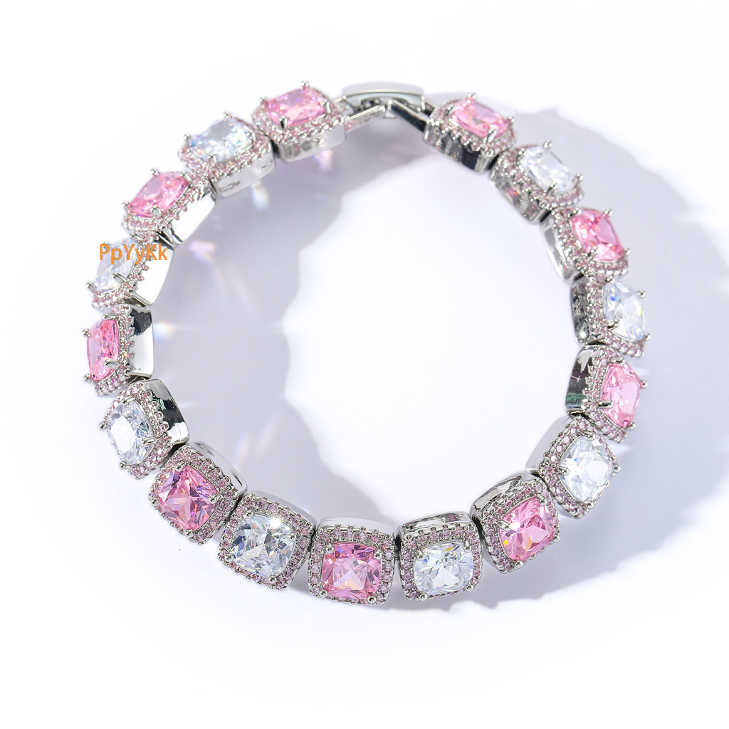 10MM Pink Moissanite Iced Out BlingChain Hip Hop Bracelet - High-Quality Luxury Unisex Jewelry Passes the Diamond Tester