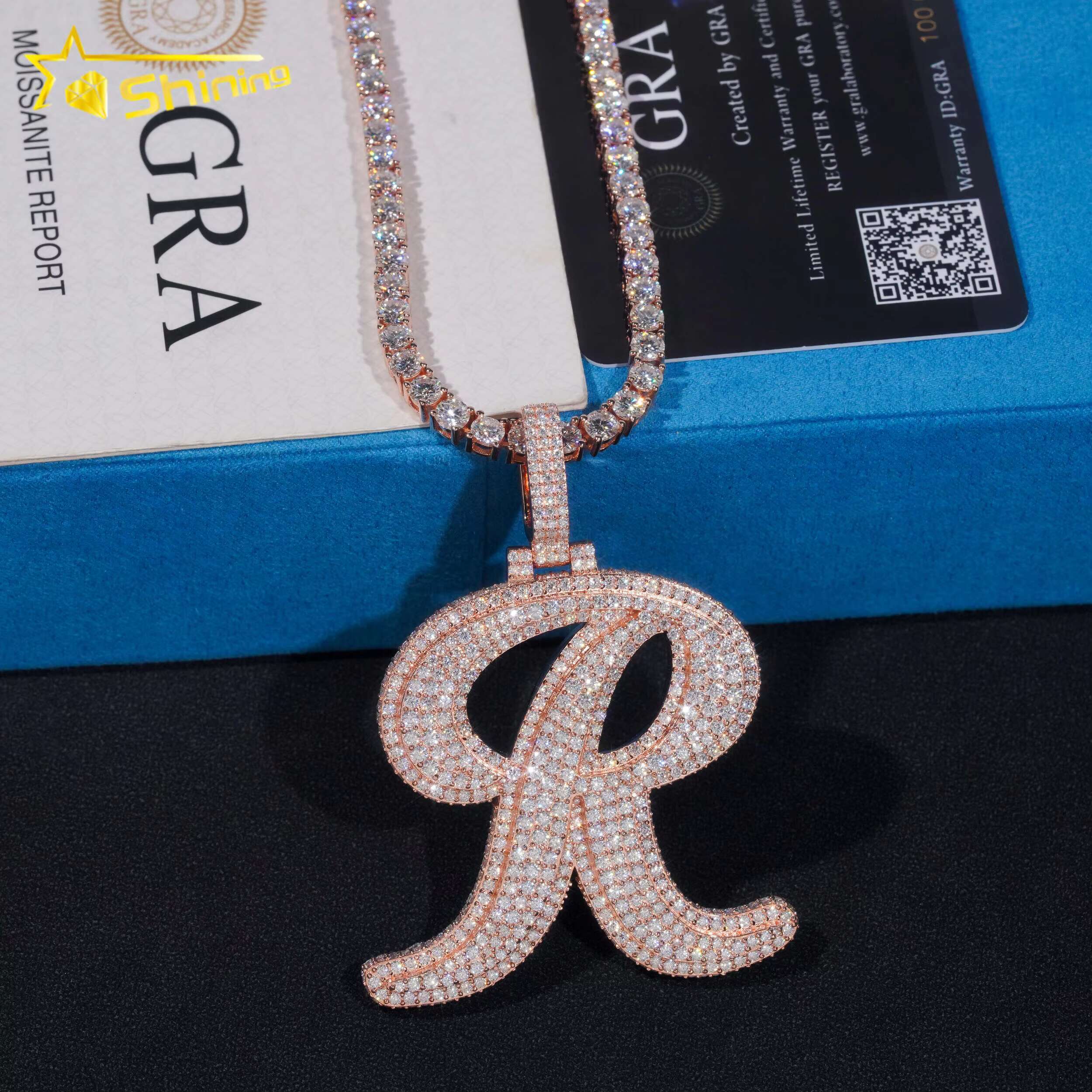 Initial Letter R Pendant Hip Hop Vvs Moissanite Diamond Iced Out Pendant Pass Diamonds Tester Fine Jewelry