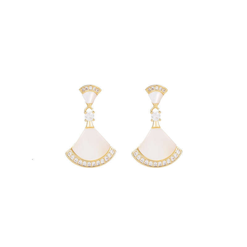 Fan-shaped Mother-of-Pearl Earrings for Women, High-end Style, Elegant Studs, New Fashionable Versatile Exquisite Design Ear Jewelry