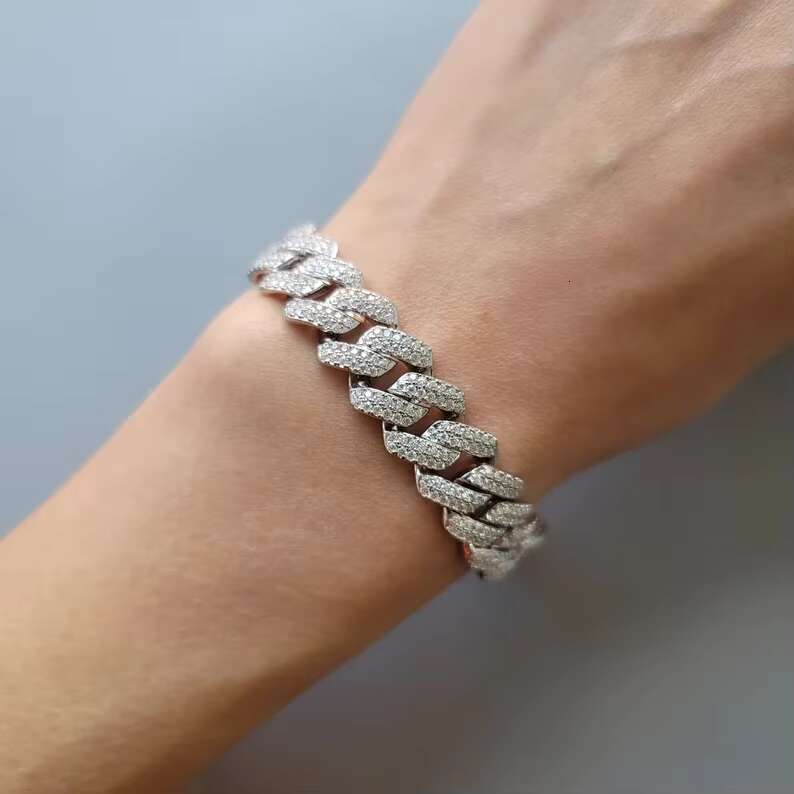 Customized 12mm Thick Miami Cuban Link Necklace VVS Tester Passing Moissanite Diamond 925 Silver Cuban Chain for Weddings