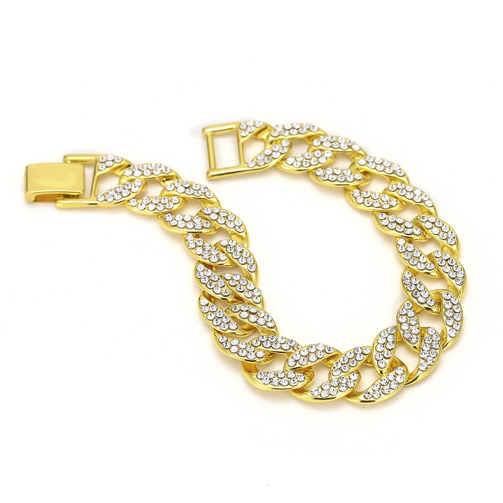 Gold Plated Men's Cuban Link Bracelet Iced Out VVS Moissanite Hip Hop Jewelry Set Bracelet Necklace Passes the Diamond Tester