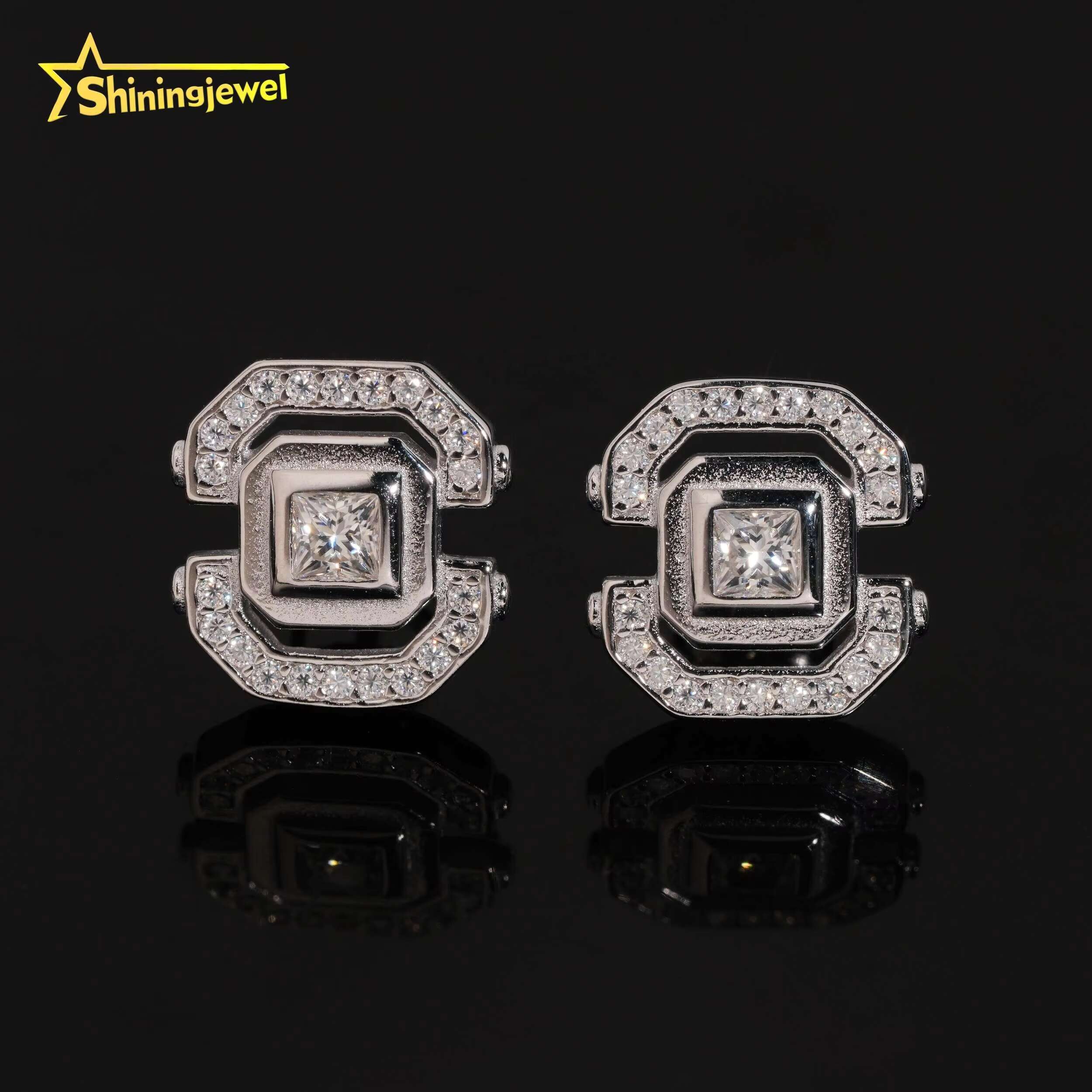 Wholesale Factory Price 925 Silver Fashion Jewelry Moissanite Diamond Hip Hop Stud Earrings
