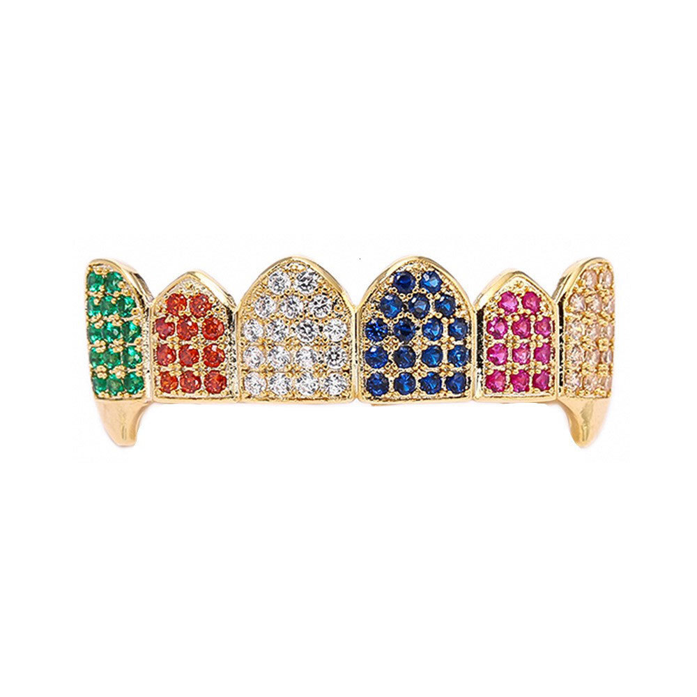 Hip Hop Gold Grillz Vampire Fangs 6 Color Iced Out Moissanite Bling Premium Teeth Accessories Rapper Costume Accessories Pass the diamond tester