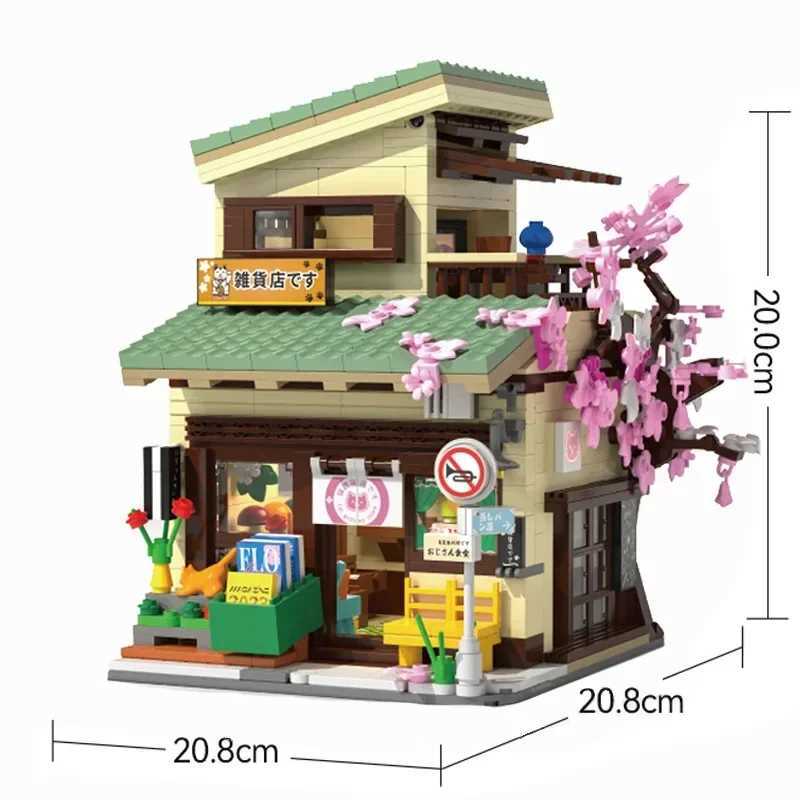 Japanese Street View Building Blocks Tea House Bun House Cafe Store Architecture Model Bricks Kids DIY Toys Holiday Gifts Y250627