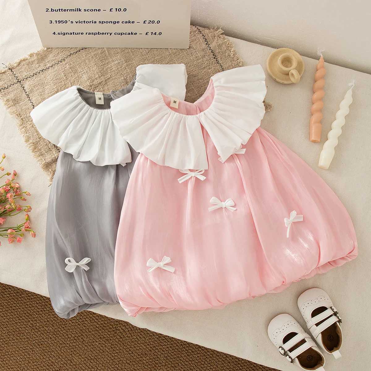 Baby Girl Pink Princess Dress Korean Style Bow Decoration Doll Collar Sleeveless Dress Summer Elegant Girl Party Dress R250707