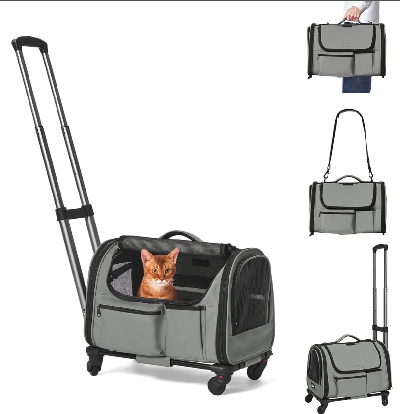 Durable Wheel-Equipped Animal Transport Tote - Ideal for Carrying 2 Cats or Dogs under 30lbs Easily during Travels