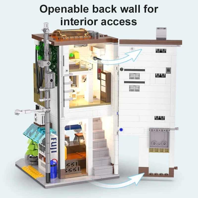 Japanese Street View Building Blocks Tea House Bun House Cafe Store Architecture Model Bricks Kids DIY Toys Holiday Gifts Y250627