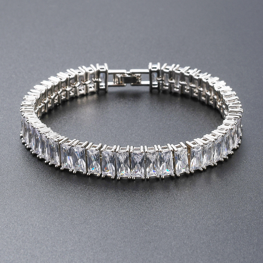 VVS Moissanite Iced Out Hip Hop Punk Square Zircon Linear Bracelet Men's Trendy Brand Statement Jewelry Passes the Diamond Tester