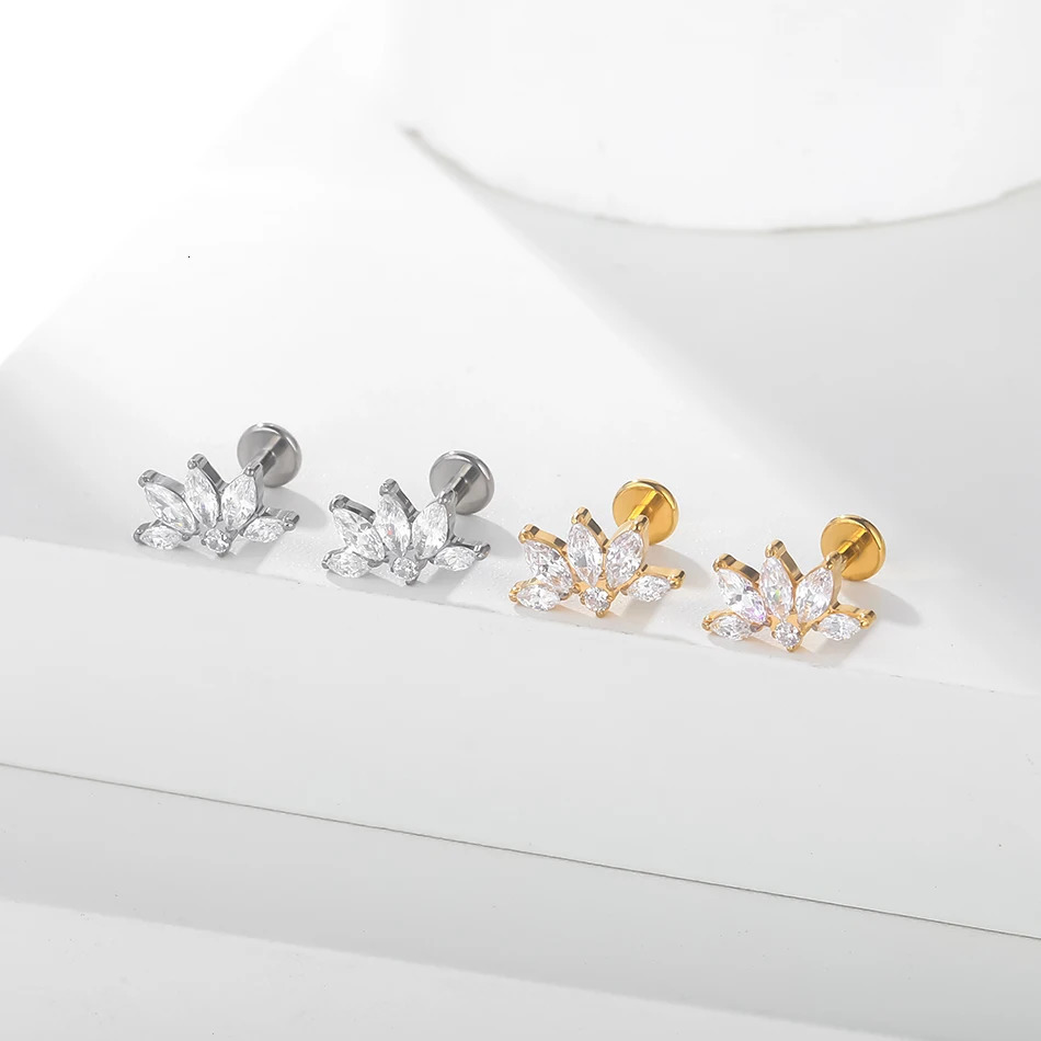 1pcs Piercing Cross Flower Stud Earring Internally Threaded Cubic Zircon Tragus Helix Piercing Body Jewelry 250624