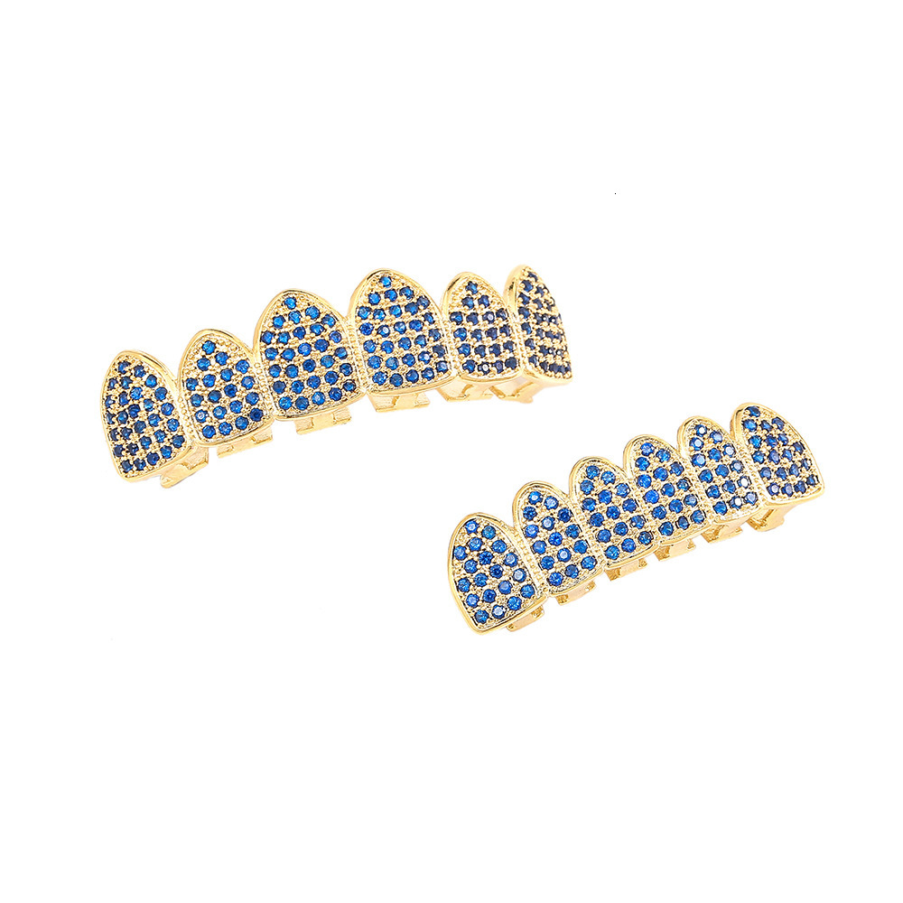 Halloween Hip Hop 18k Gold Plated Blue Moissanite Iced Out Grillz Bling Personalized Teeth Accessories Rapper Costume Accessories Pass the diamond tes