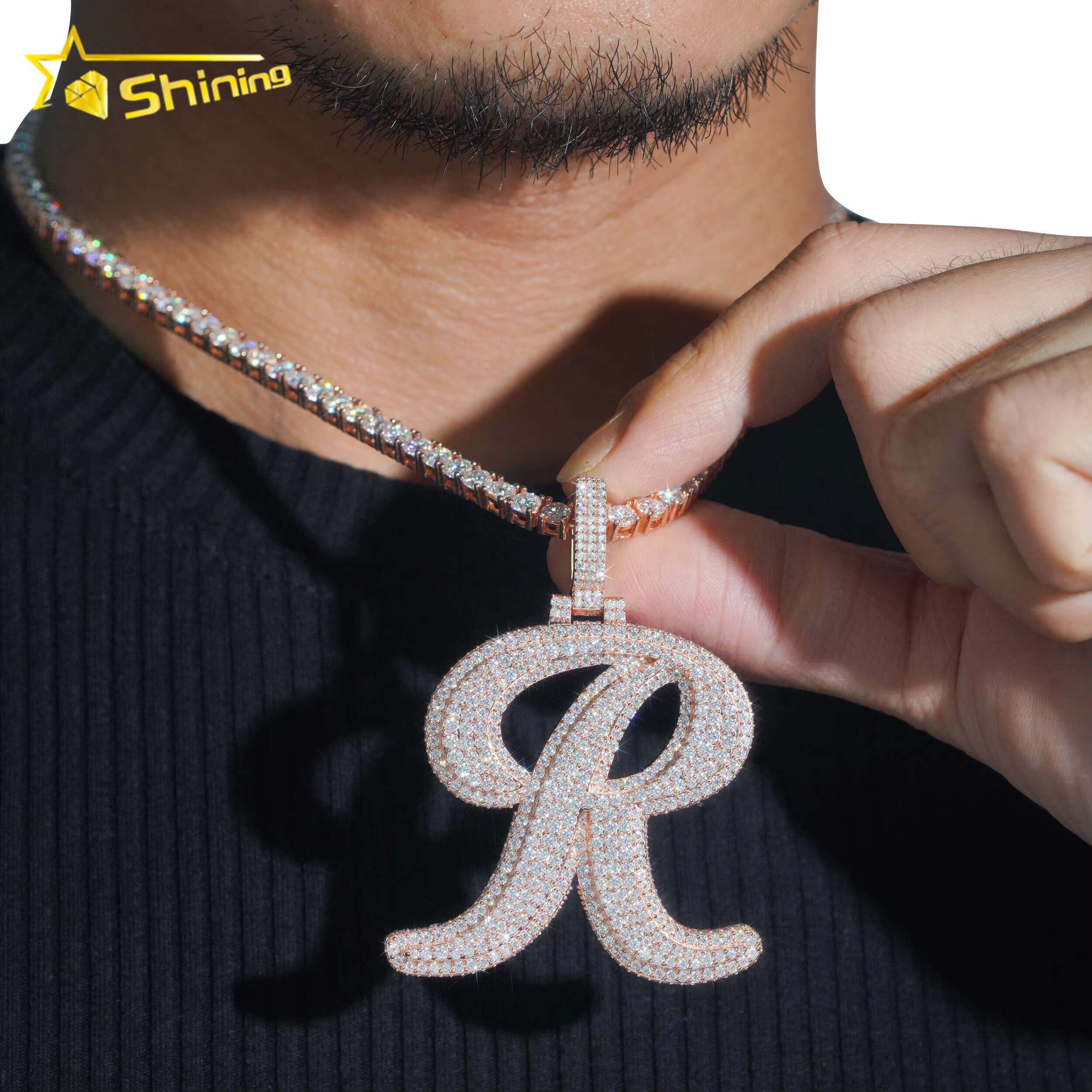 Initial Letter R Pendant Hip Hop Vvs Moissanite Diamond Iced Out Pendant Pass Diamonds Tester Fine Jewelry
