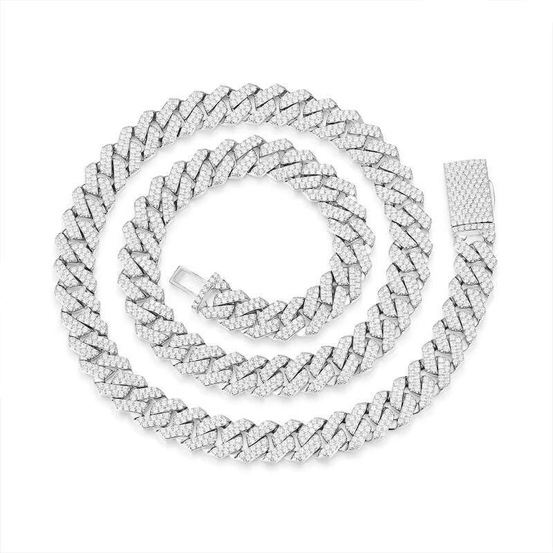 13MM Vvs Moissanite Gold and Silver Cuban Link Necklace 925 Sterling Silver Mens Moissanite Necklace