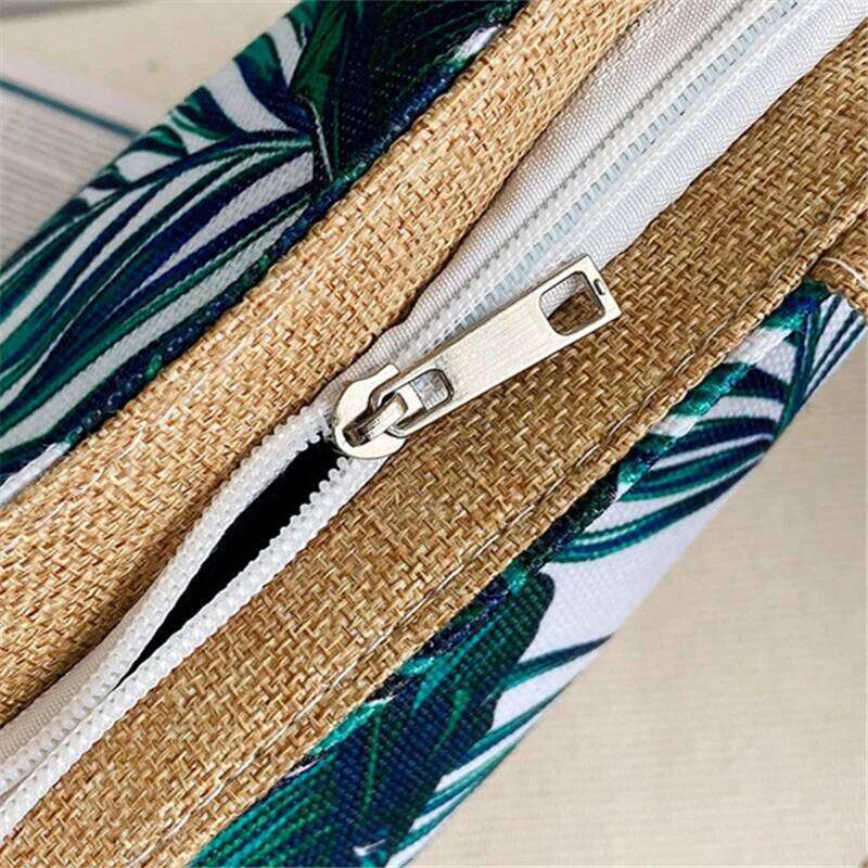 Women's Messenger Leaves Printed Canvas Handbags Large Capacity Totes 2022 Fashion Ladies Portable Zipper Beach Shoulder Bag