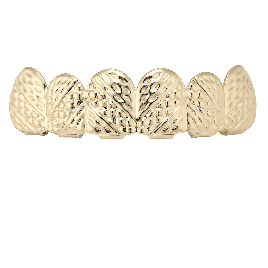 New Arrival Hip Hop 18k Gold Plated Cross-textured Carved Facet Grillz Premium Dental Accessories Rapper Costume Accessories