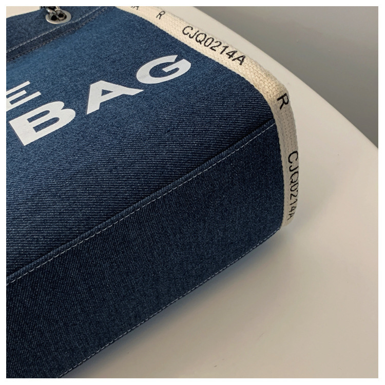 Cross-border foreign trade 2025 Spring New Fashion letter print large-capacity denim canvas tote bag commuting chain 0001