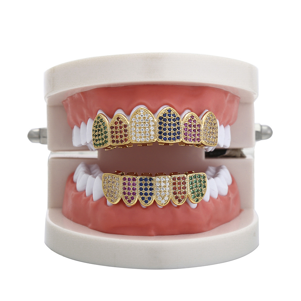 New Arrival 6 Color Iced Out Premium Hip Hop Grillz Vampire Fangs Colorful Diamond Teeth Accessories Rapper Costume Accessories Pass the diamond teste