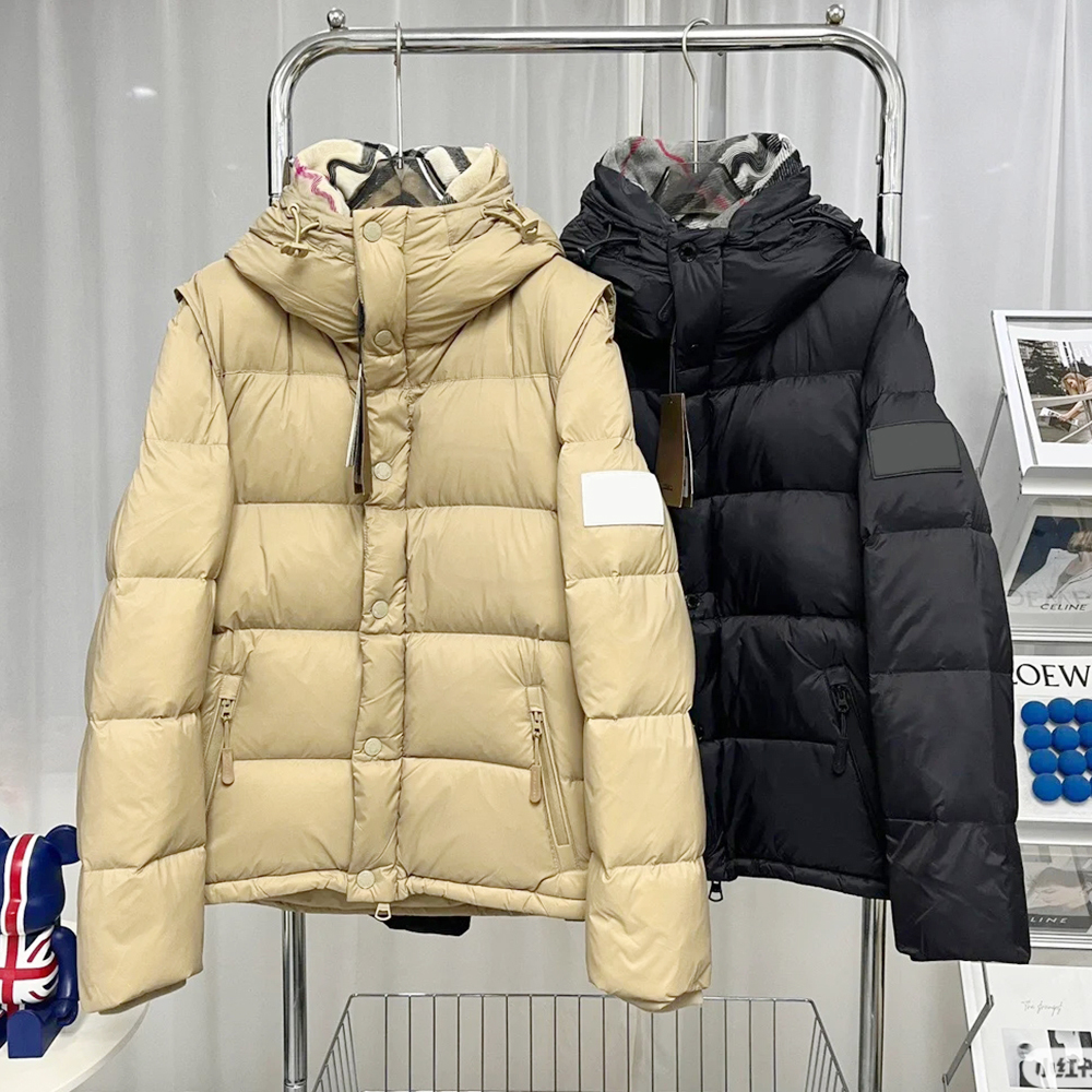 Designer men winter down jackets technical parkas lockwell puffer jacket women with removable sleeves luxury letter plaid down cotton warm coats