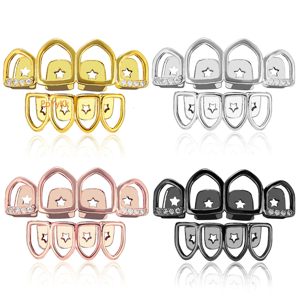 New Arrival 18K Gold Plated Iced Out 4 Tooth Hollow Diamond Grillz Drip Hip Hop High Quality Accessory