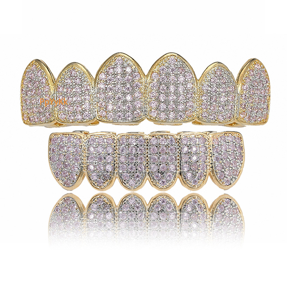Halloween Hip Hop Grillz Iced Out Moissanite Pink Diamond Bling Premium Fashion Teeth Accessories Rapper Costume Accessories Pass the diamond tester