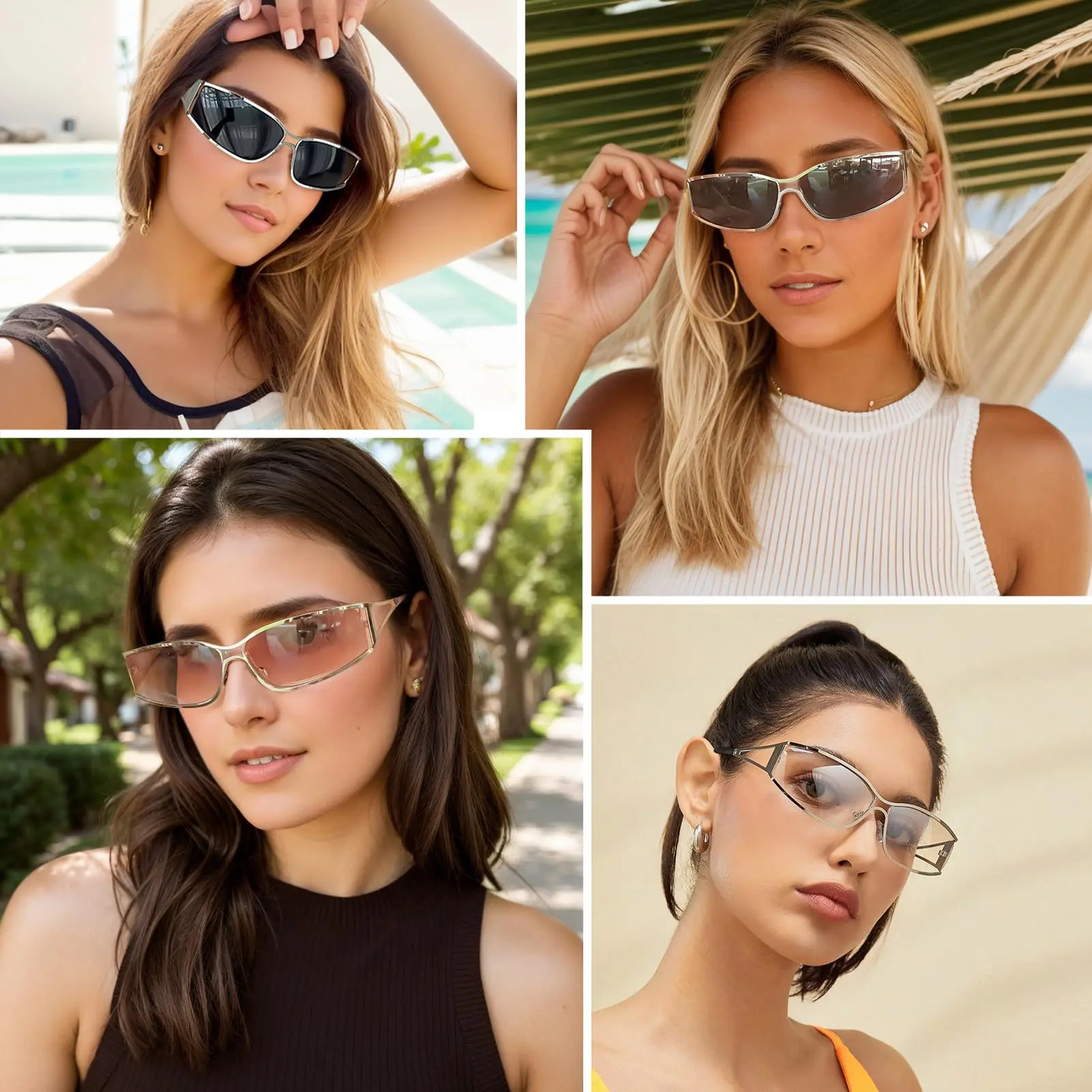 Trendy 2000s Y2K Sunglasses for Women Men Girls Metallic Fashion Oval Aesthetics Rave Shades Concert Accessories 250626