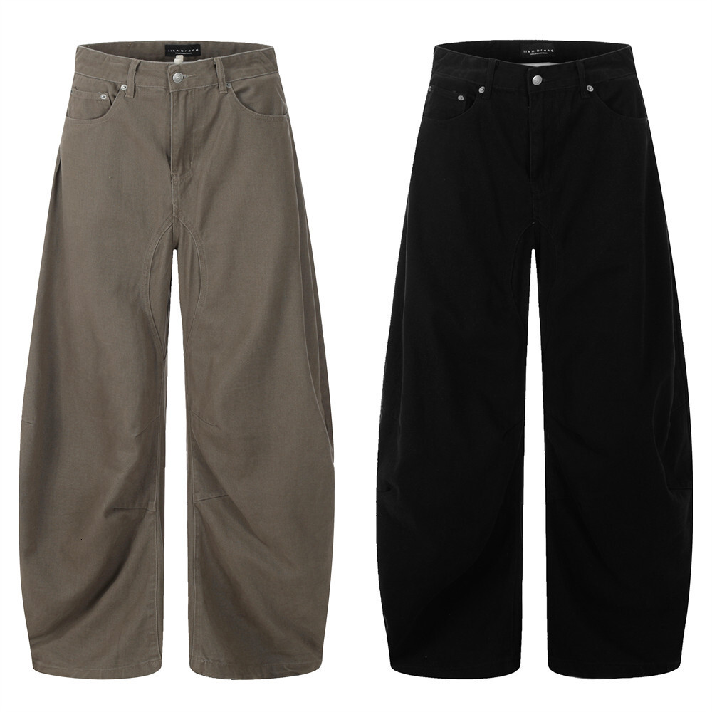 Designer Men's Jeans, Wide-leg Jeans, Curved Knife Pants, Retro Fashion, Men's Pleated Design Sense, Solid Color, Versatile Work Pants, Loos