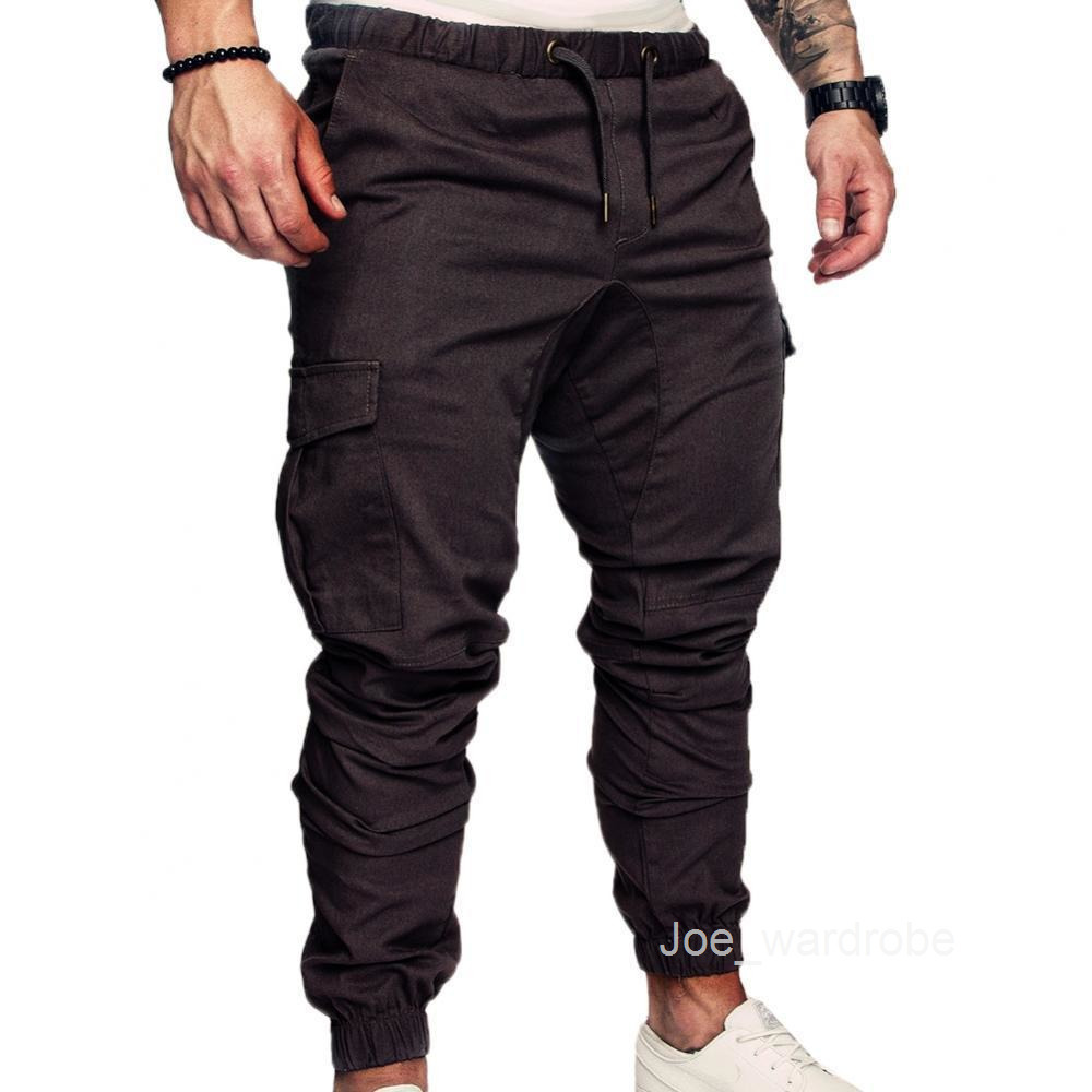 Mens Pants Drop Fashion Men Jogger Casual Solid Color Pockets Waist Drawstring Ankle Tied Skinny Cargo Size XS4XL