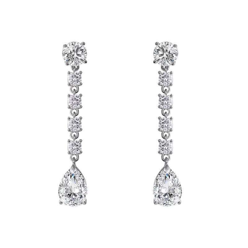 New Arrival Exquisite Teardrop Cubic Zirconia CZ Zircon Crystal Wedding Bridal Long Drop Earrings in 14K Gold Plated